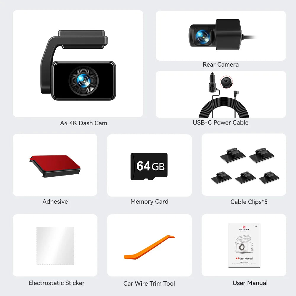 REDTIGER A4 4K Dash Cam Front And Rear GPS WiFi