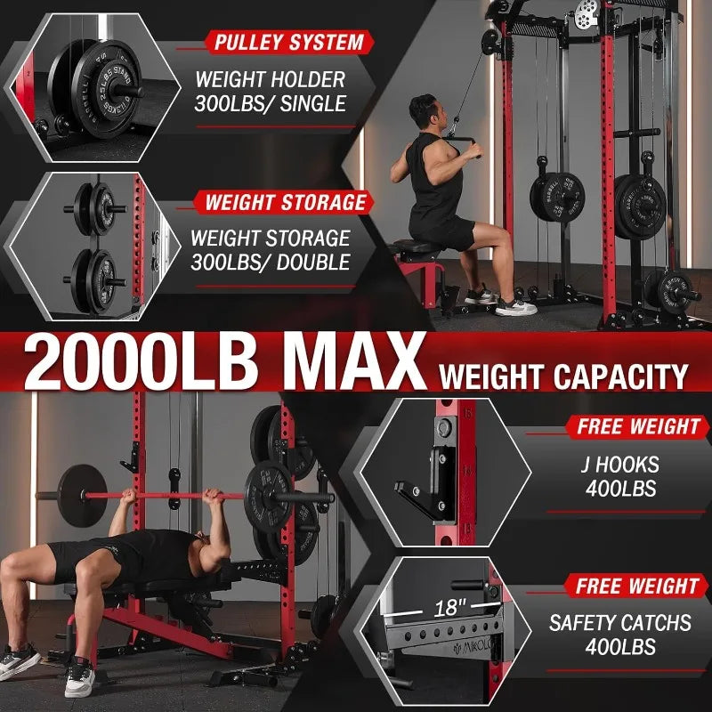 Power Cage 2000LB Power Rack With Independent Dual Pulley