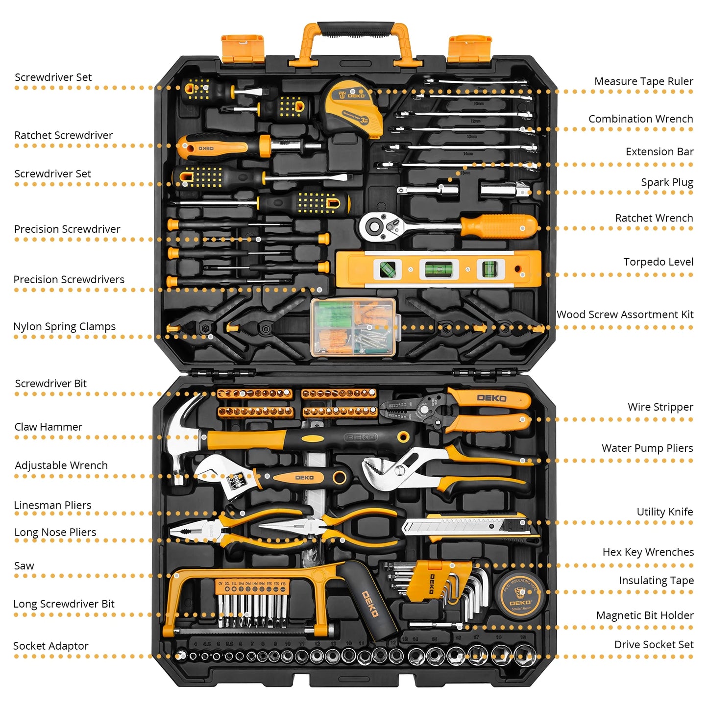 DEKOPRO 228 Piece Socket Wrench Auto Repair Tool Set