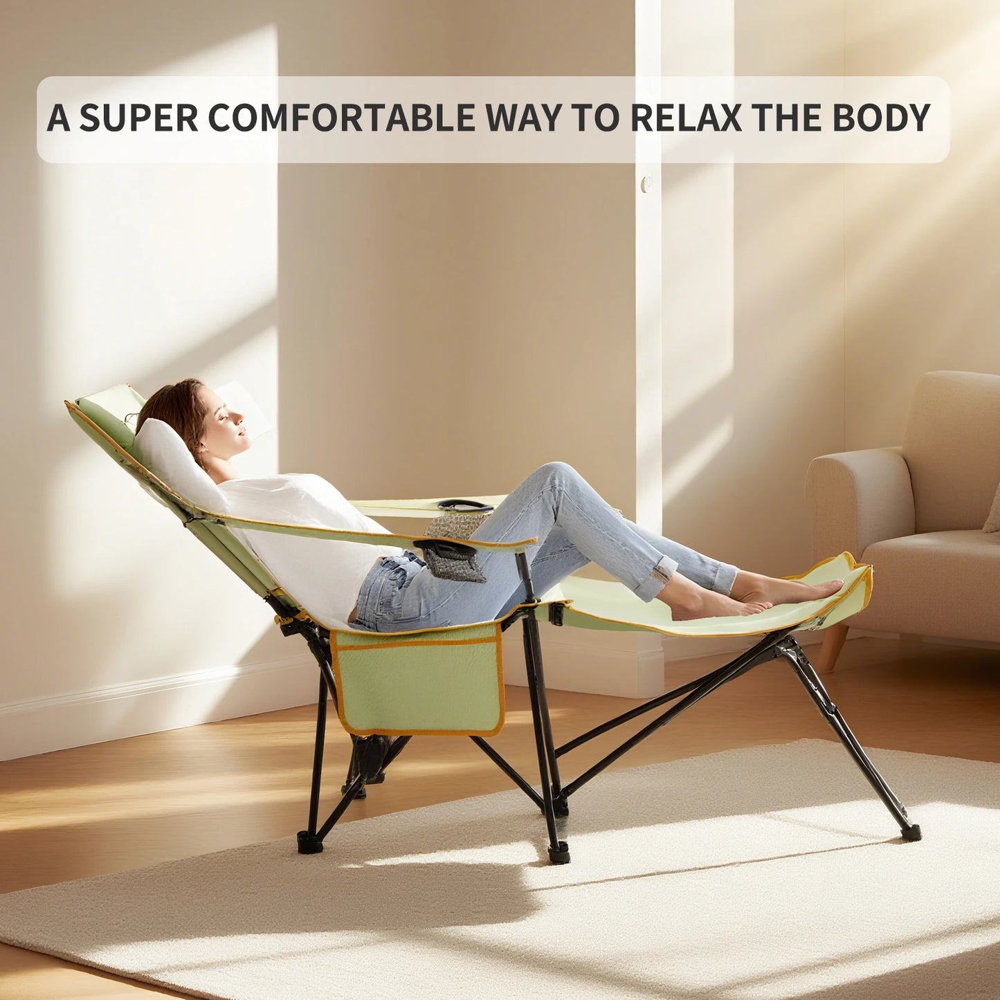 GERC Young Wood 2 In 1 Reclining Camping Chair Portable