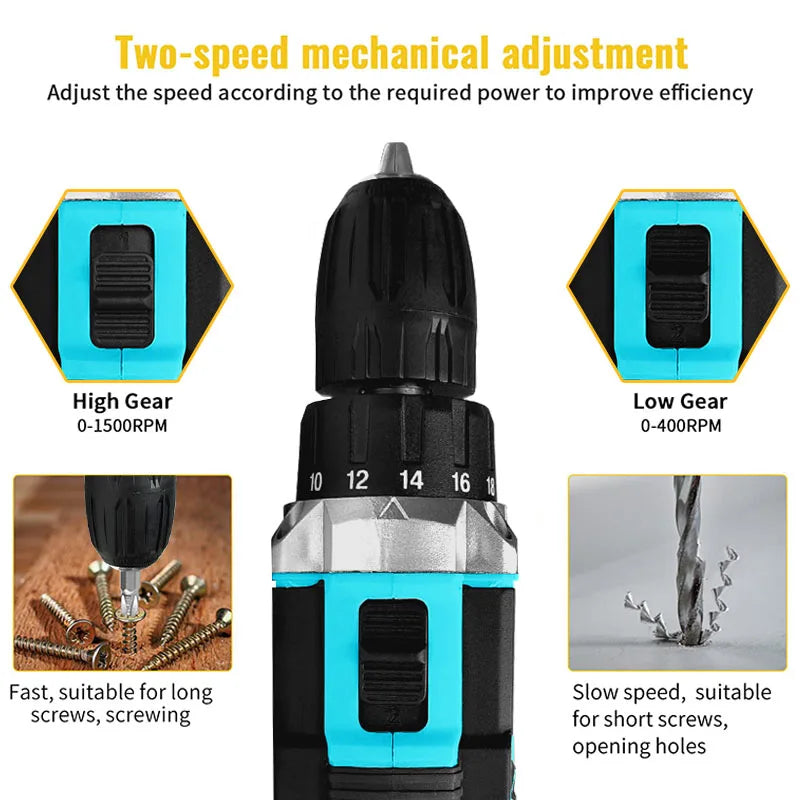 21V Cordless Drill Set With Multifunction Electric Screwdriver