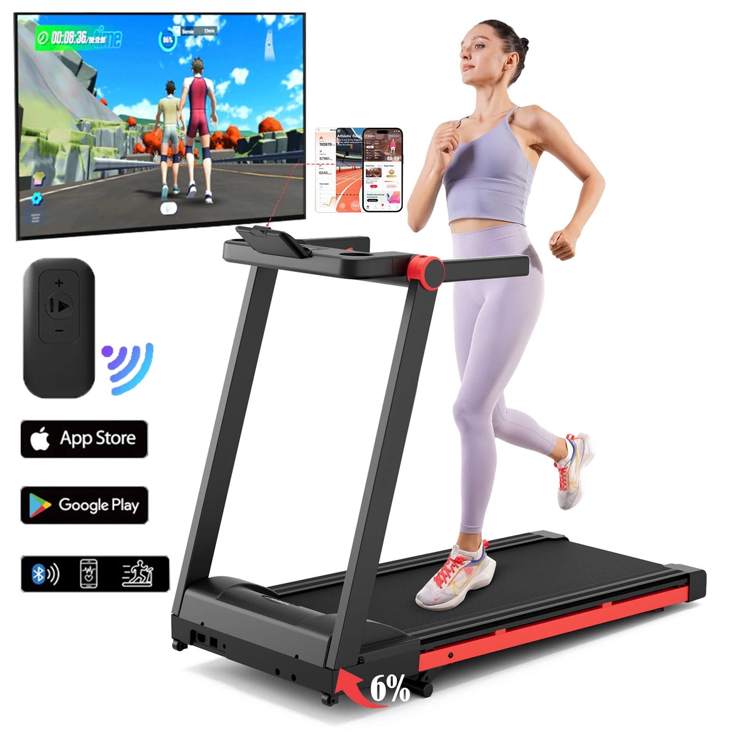 Superun Foldable Incline Treadmill With Touch Screen App Monitoring