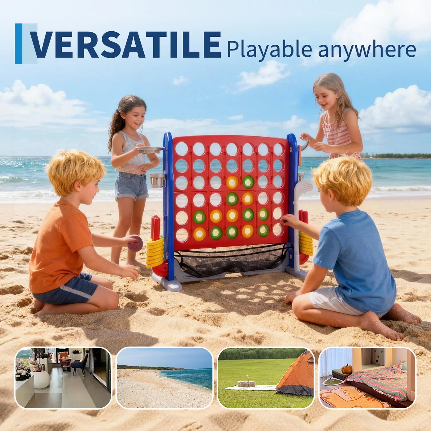 Giant 4 In 1 Connect Game Set With Adjustable Height Basketball Hoop