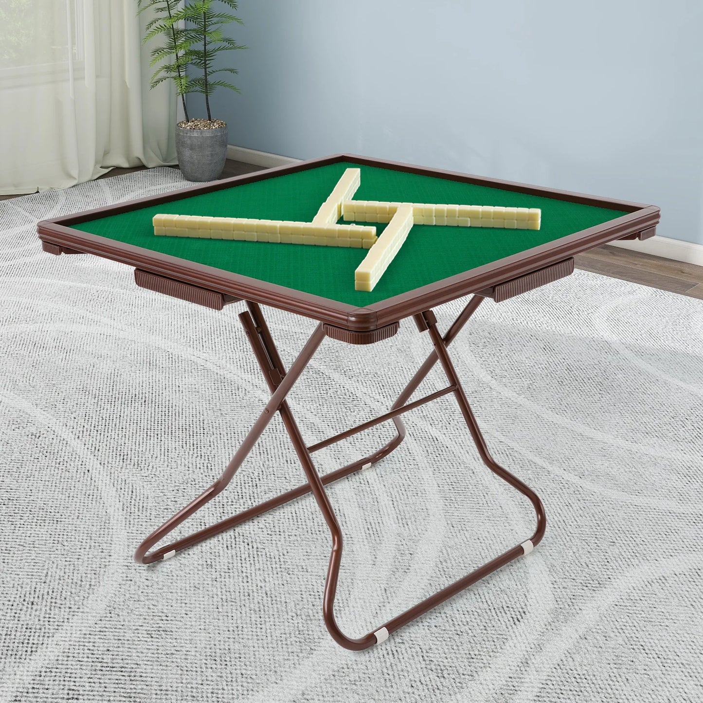 Foldable Mahjong Table For Four With Cup Holders And Drawers