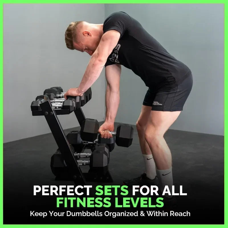 Durable Rubber Hex Dumbbells With Rack For Home Gym