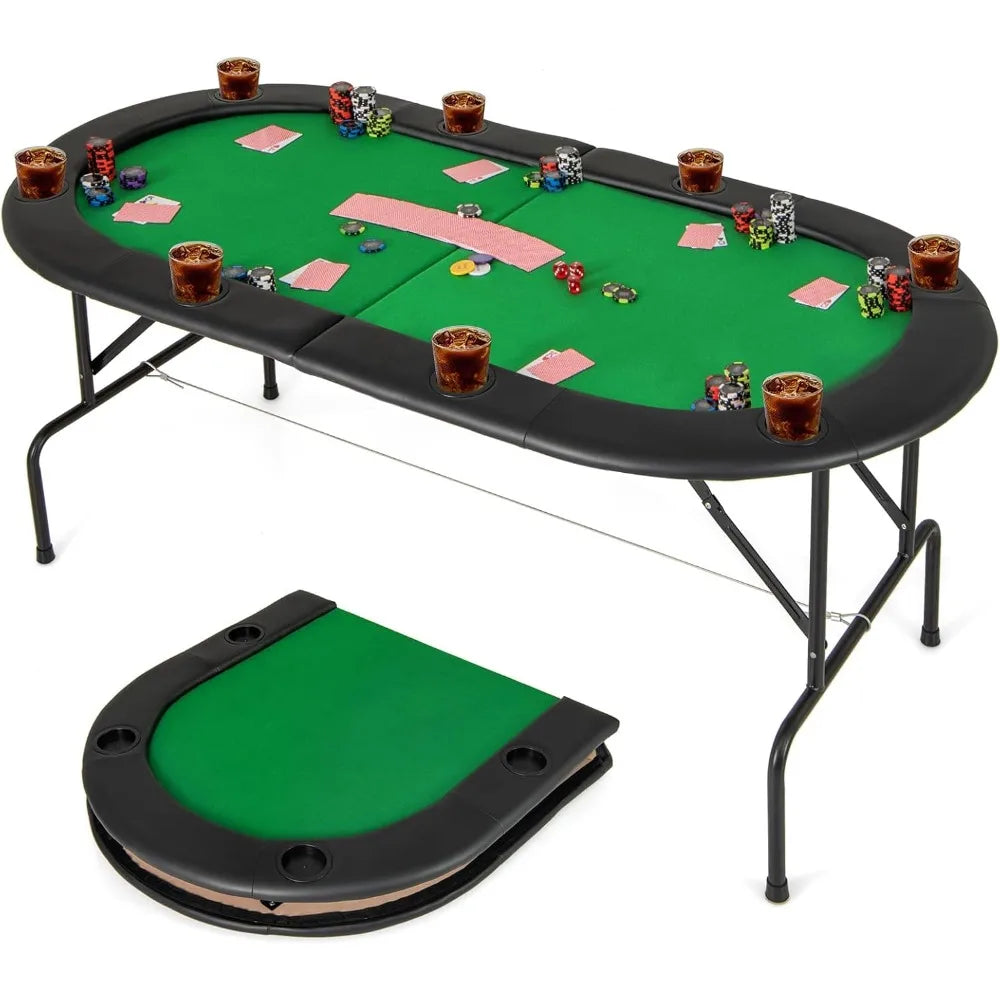RBXC 8-Player Folding Poker Table With Cup Holders