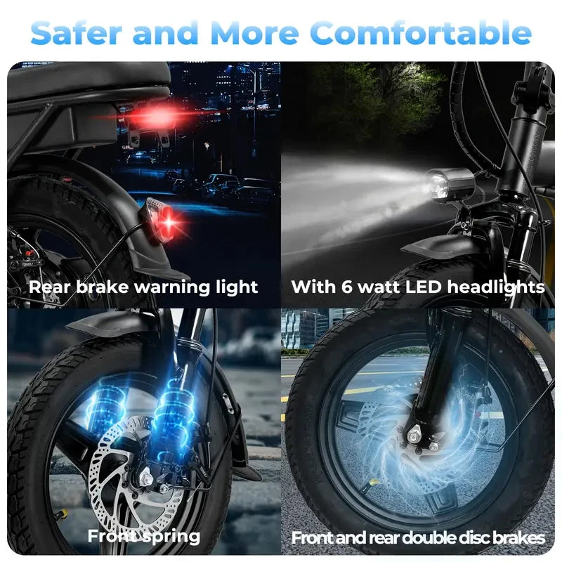 LELEKUAI Folding Electric Bicycle 500W Brushless Motor Pedal Assist