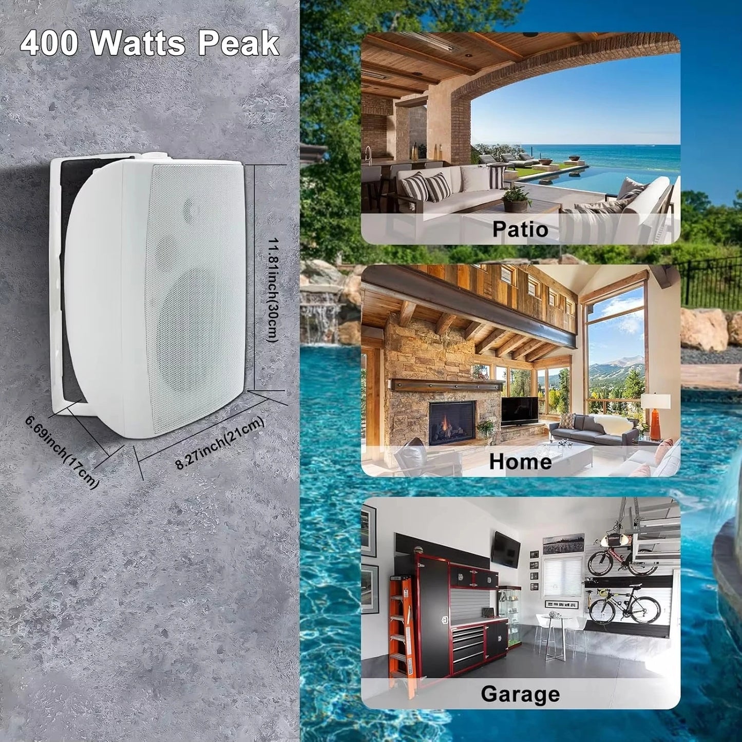 Herdio Outdoor Bluetooth Two Way Wall Mount Speakers Pair