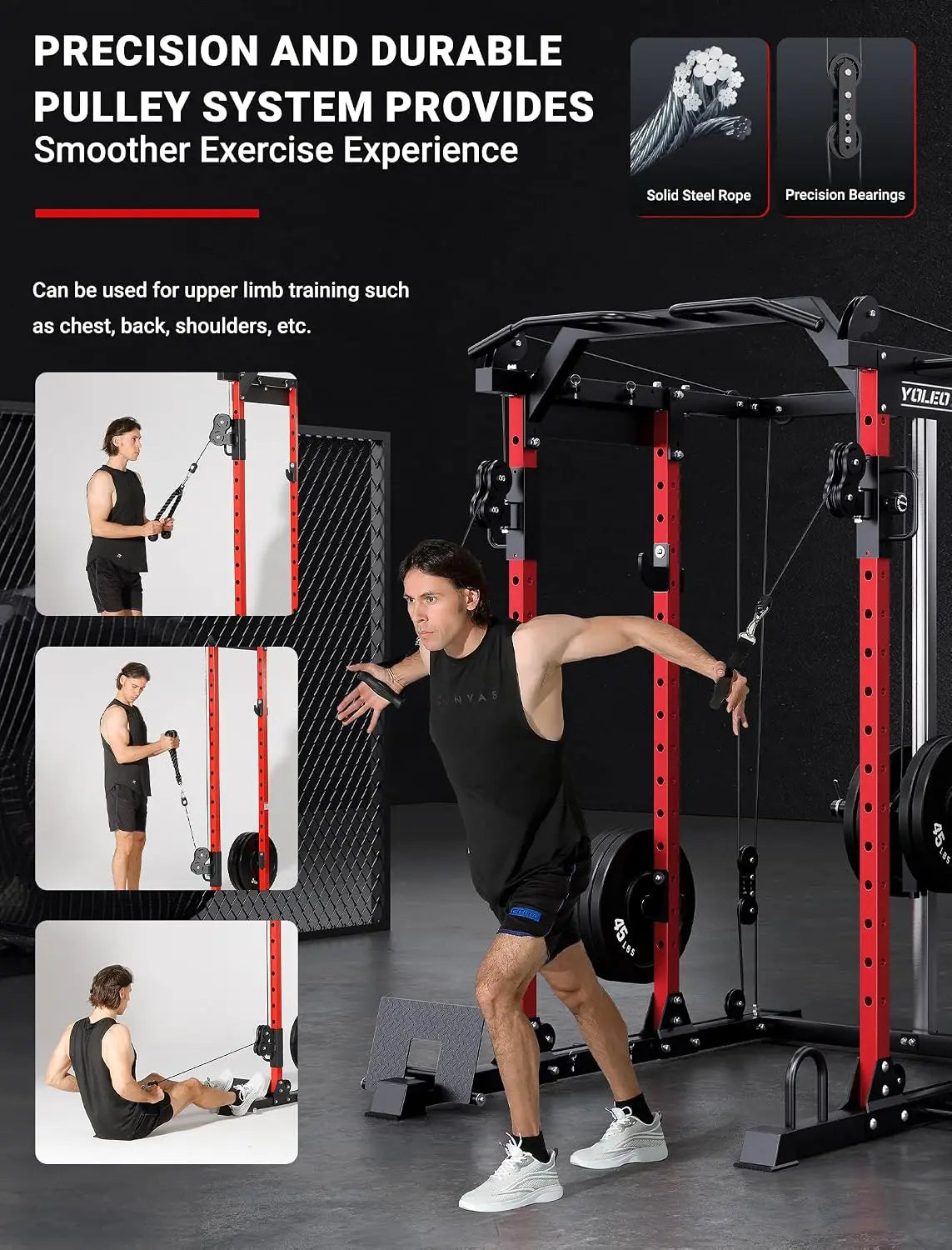 Adjustable Power Cage With Cable Crossover And Smooth Pulley System