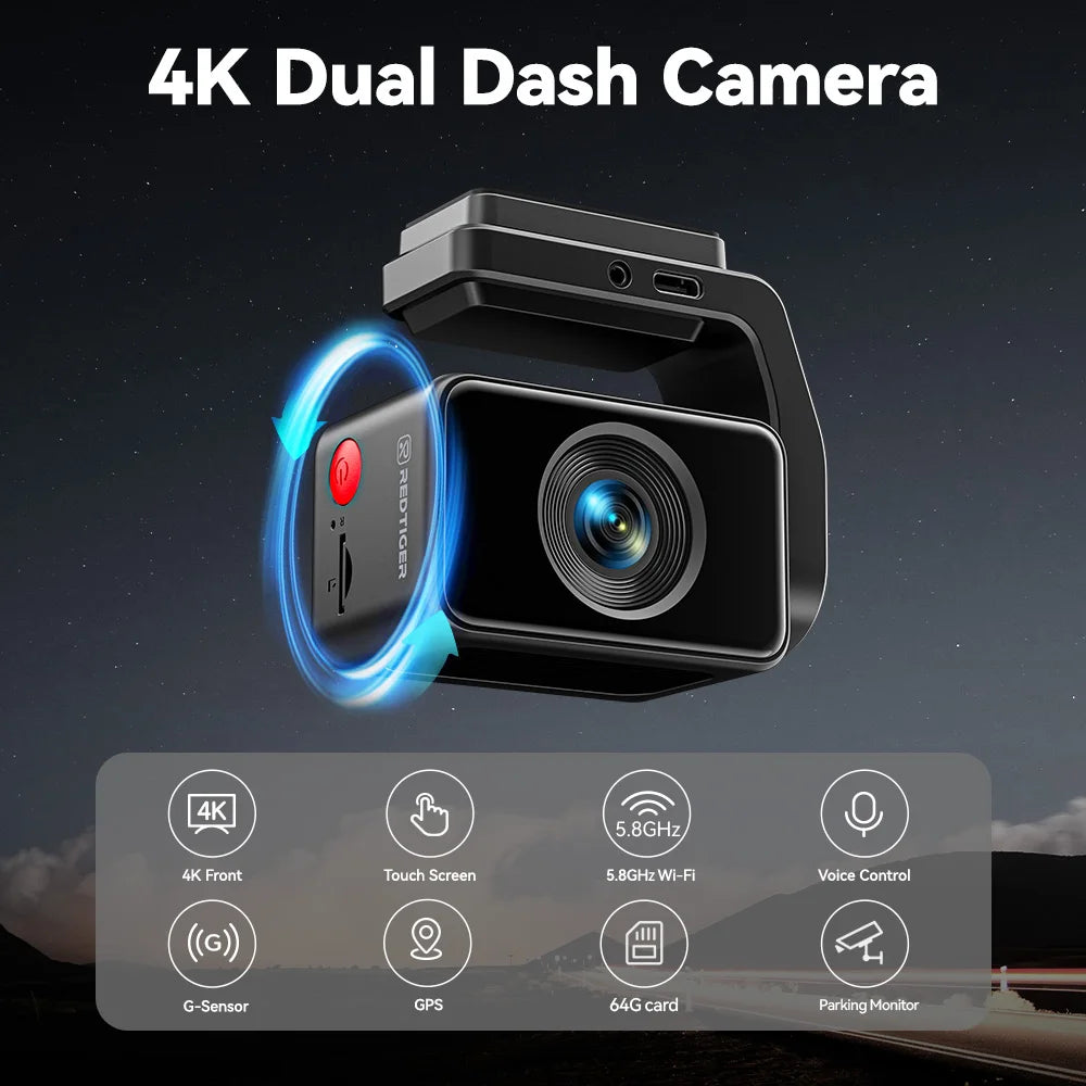 REDTIGER A4 4K Dash Cam Front And Rear GPS WiFi