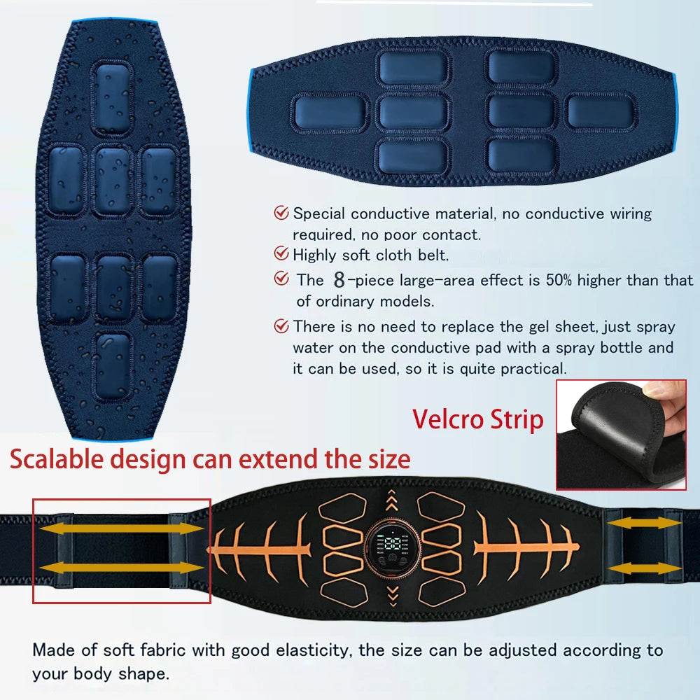 Rechargeable Smart Abs Trainer Belt For Full Body Massage