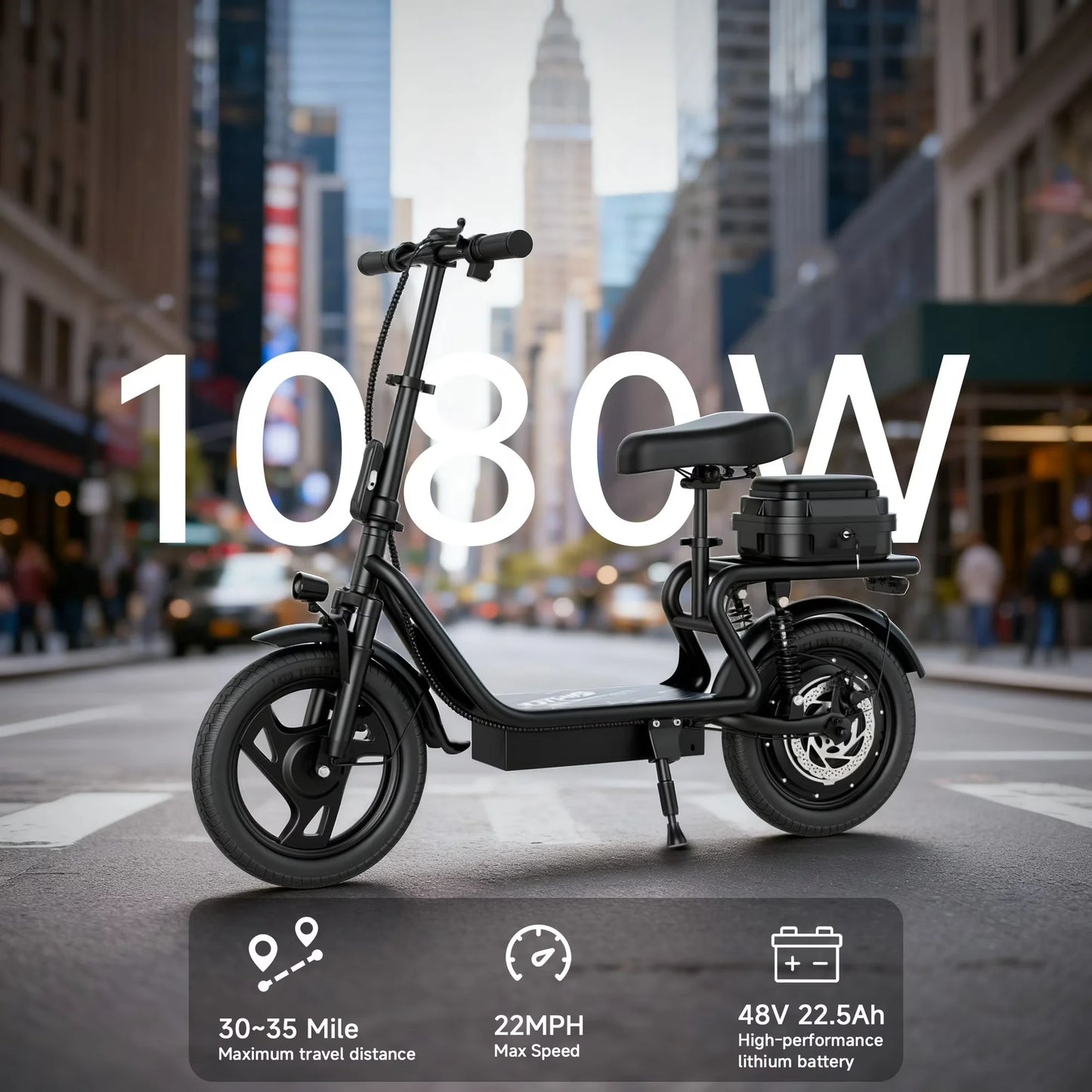 Electric Scooter For Adults With Seat And Long Range Battery