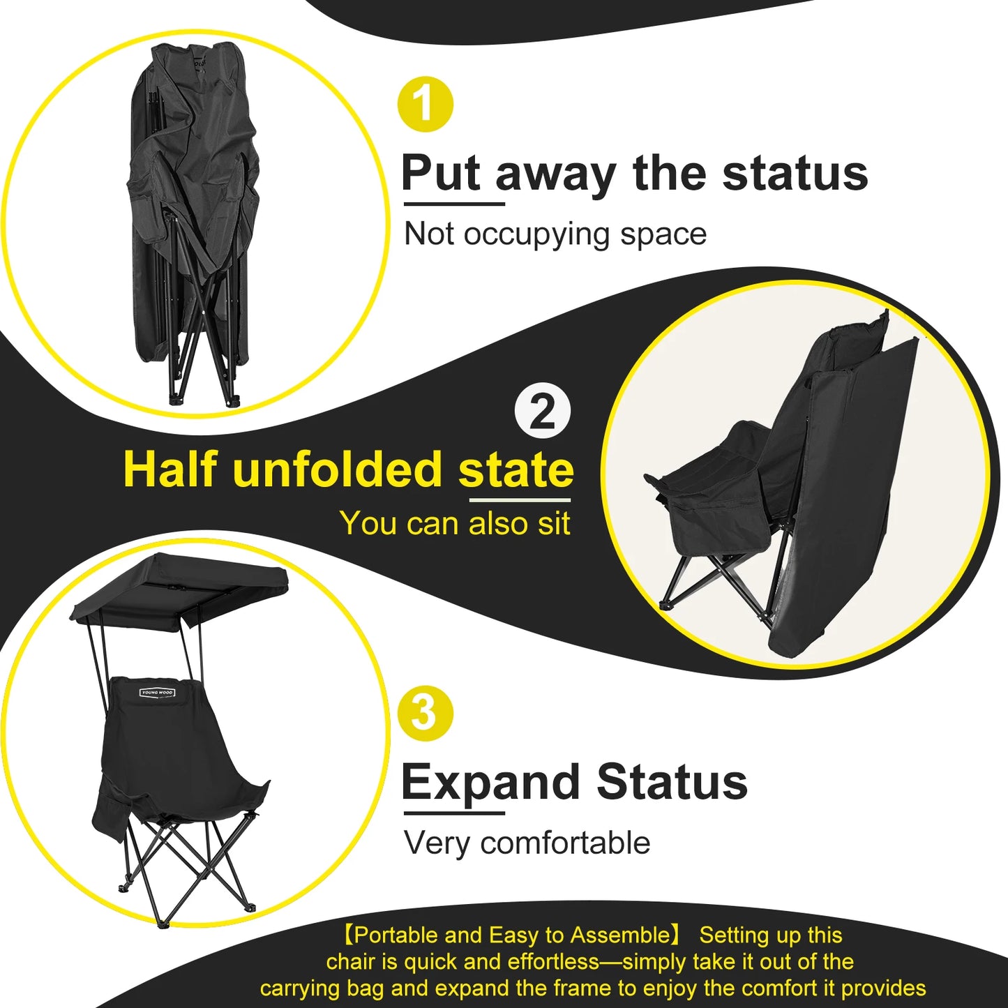 GERC Camping Chair With Shade Canopy Portable Easy Open
