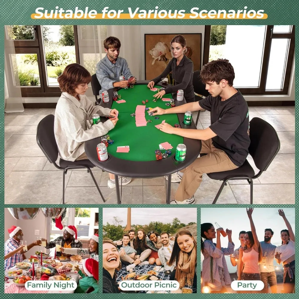 RBXC 8-Player Folding Poker Table With Cup Holders