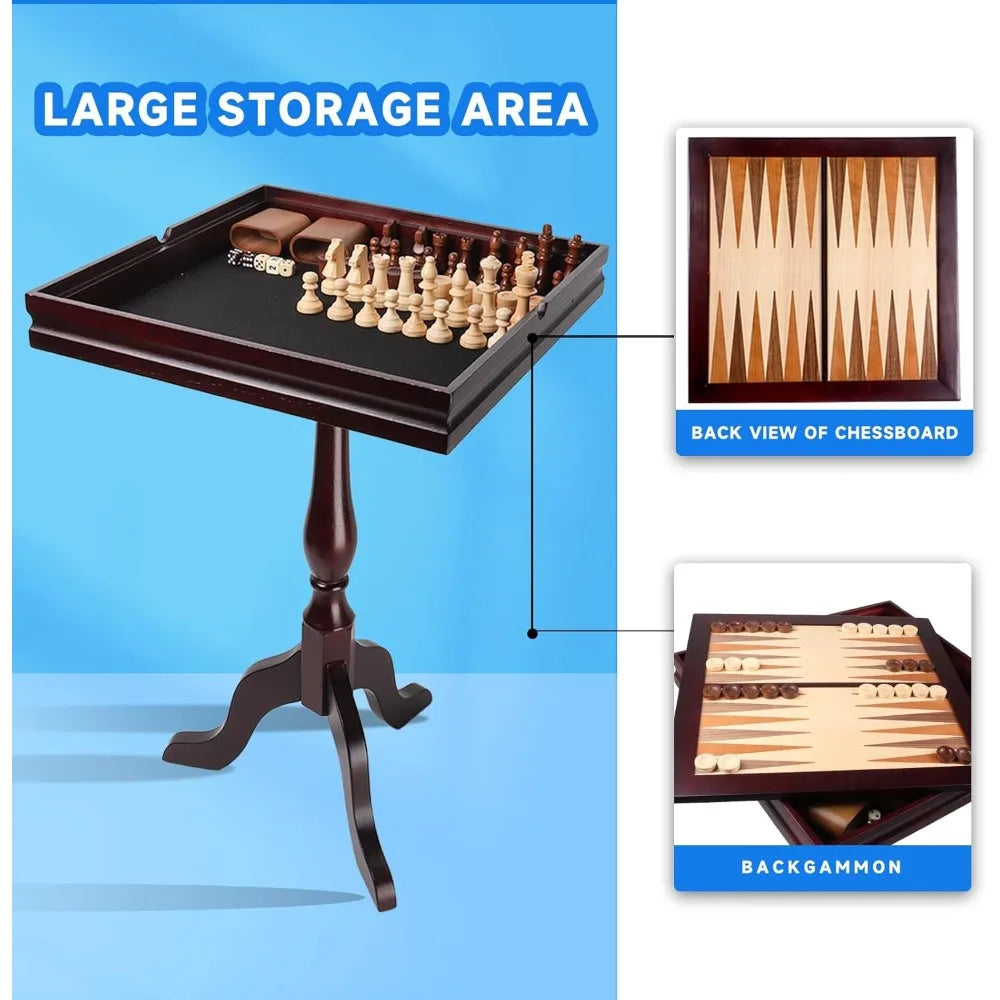Wooden 3-In-1 Chess Checkers Backgammon Table Set With Storage