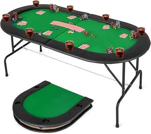 RBXC 8-Player Folding Poker Table With Cup Holders