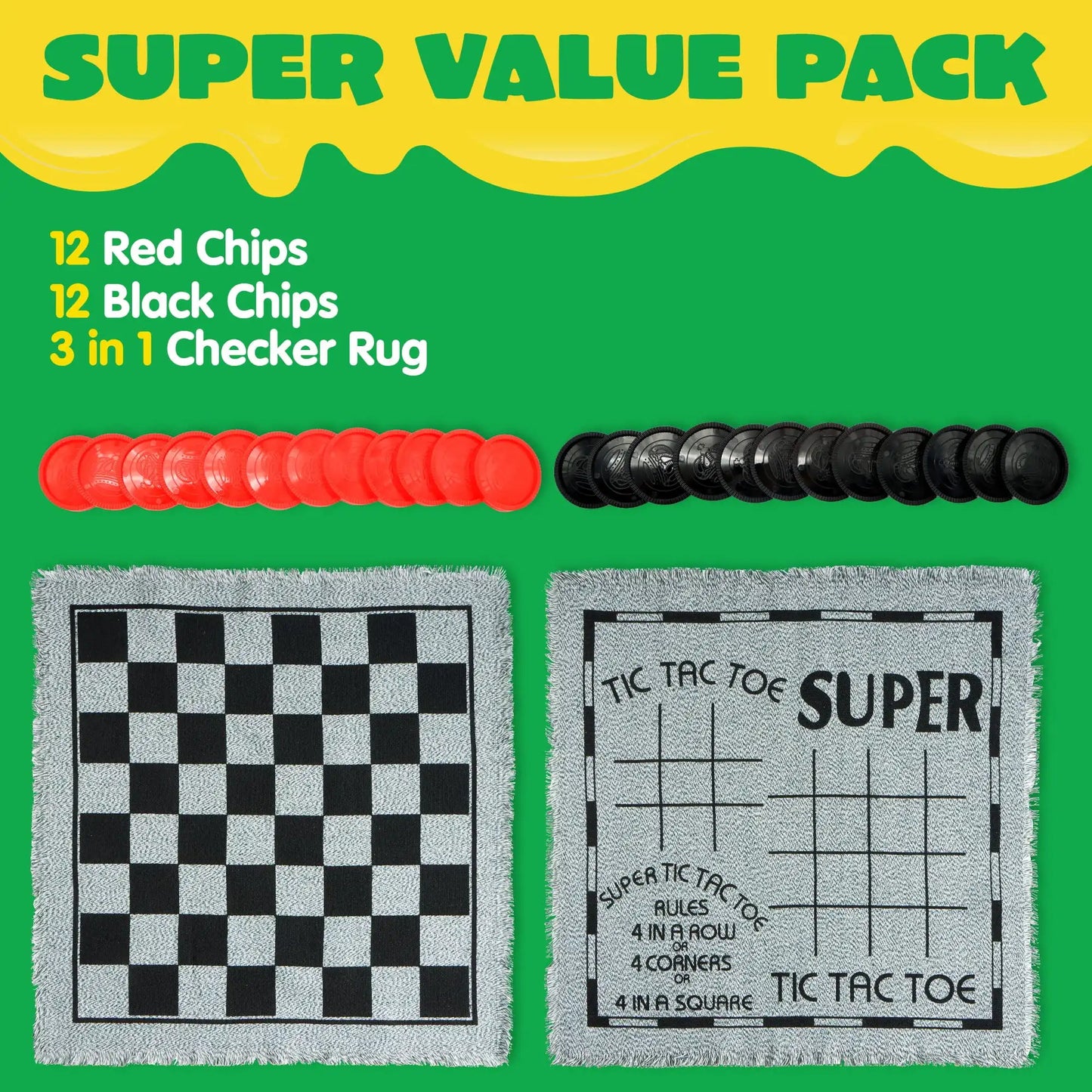 Joyfy 3-In-1 Vintage Giant Checkers And Tic Tac Toe Game