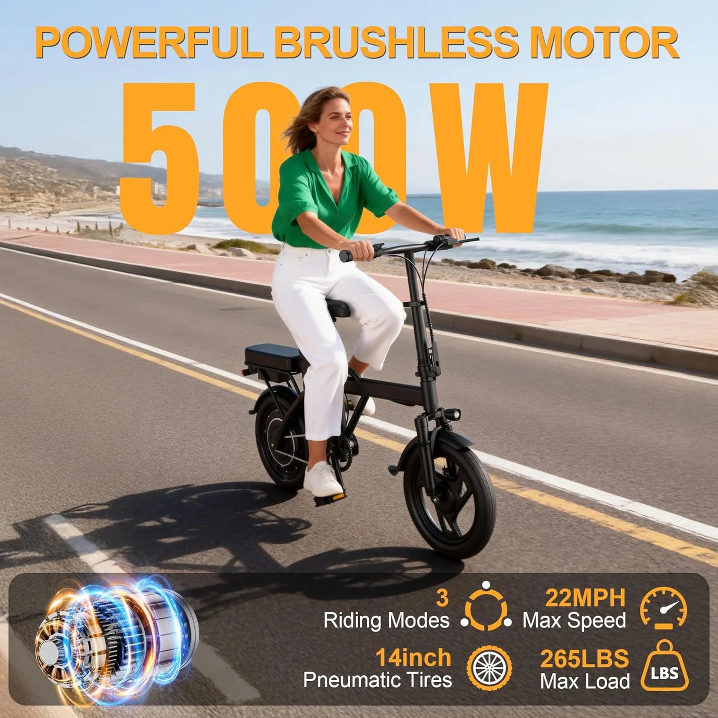 Ladped Foldable Electric Bike 500W 48V Dual Seat for Adults