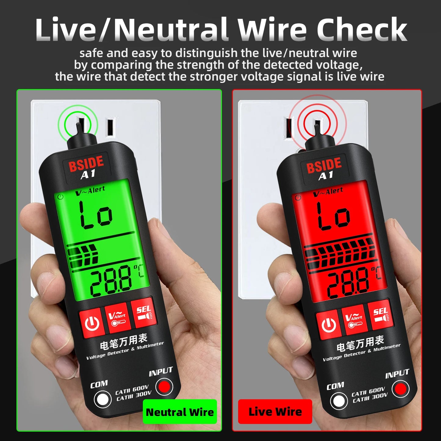 BSIDE A1 Voltage Tester Digital Multimeter Non Contact Volt Meter