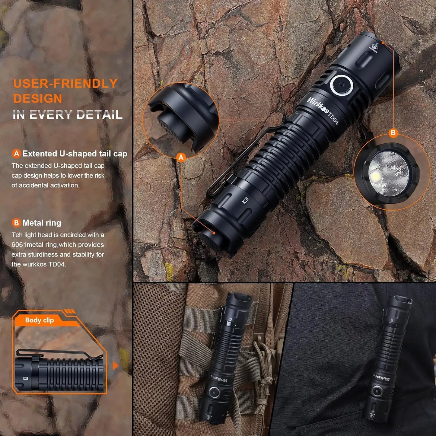 Wurkkos TD04 Dual Mode 21700 Rechargeable Flashlight with Tail Switch