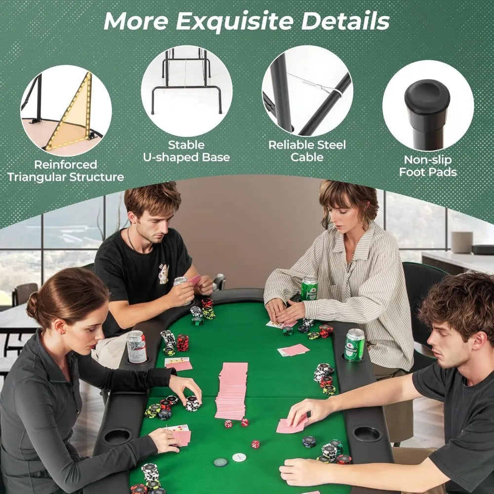 RBXC 8-Player Folding Poker Table With Cup Holders