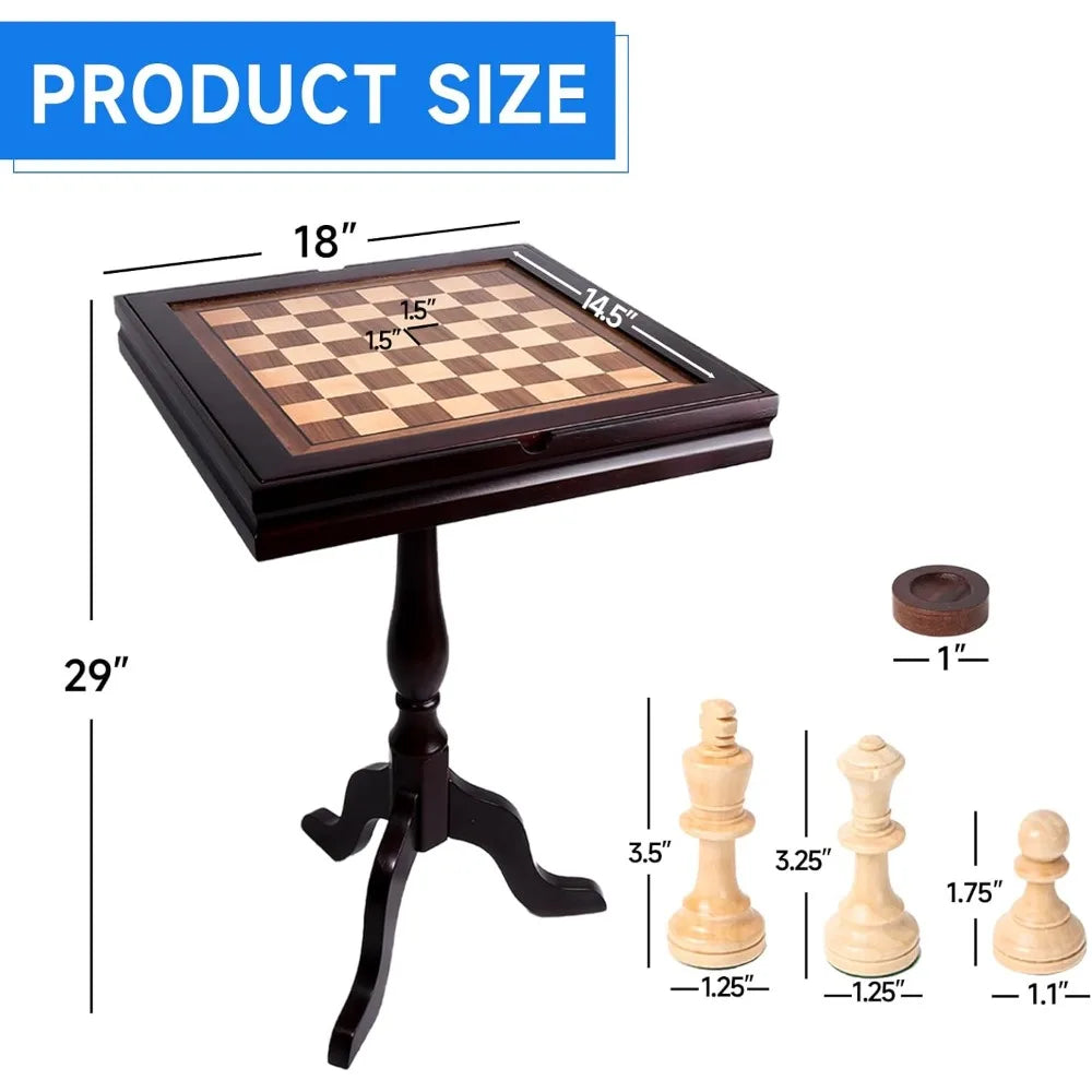 Wooden 3-In-1 Chess Checkers Backgammon Table Set With Storage