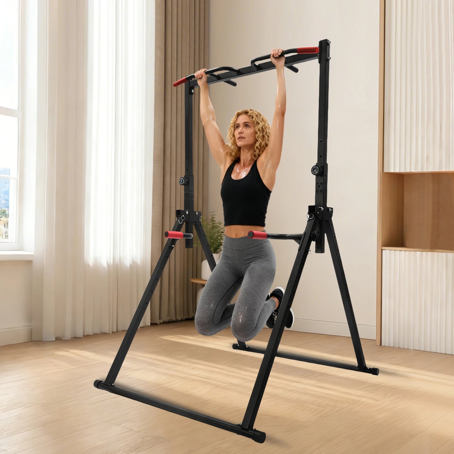Adjustable Pull Up Bar 200kg Folding Parallel Bars Training Station