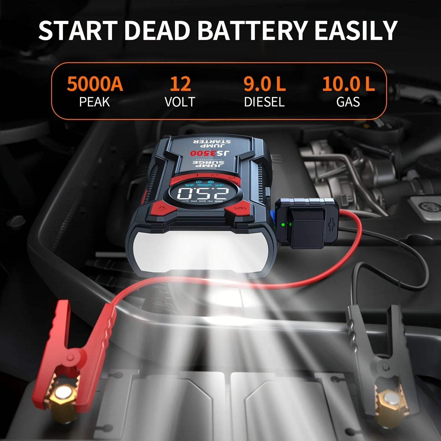 5-in-1 Jump Starter With Air Pump And Tire Inflator