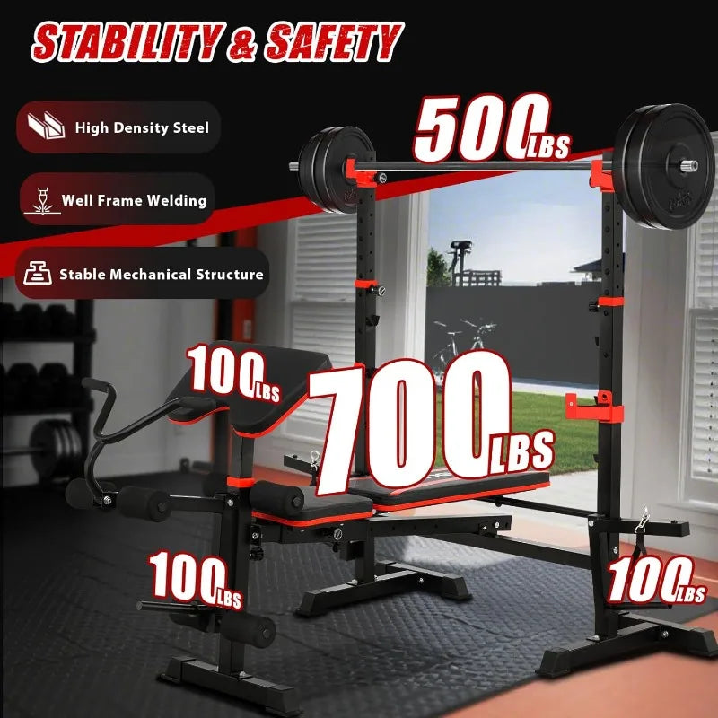 Six In One Weight Bench Set Leg Extension And Rack
