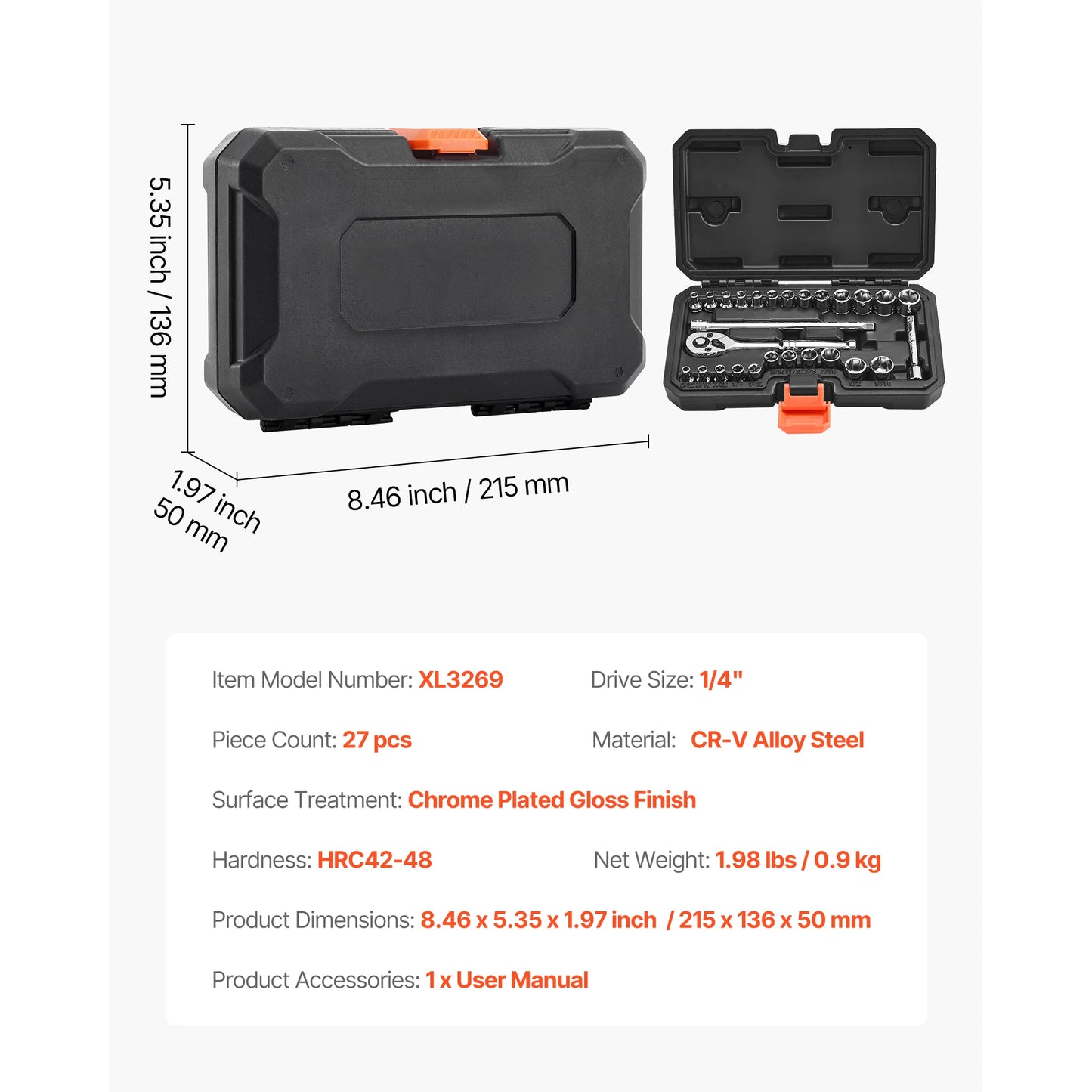 SucceBuy Socket Set With Ratchet Wrench And SAE Metric