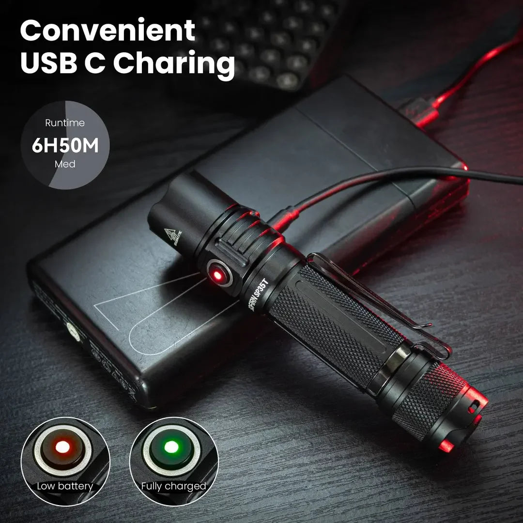 Sofirn SP35T 3800lm Tactical Flashlight USB C Rechargeable Torch