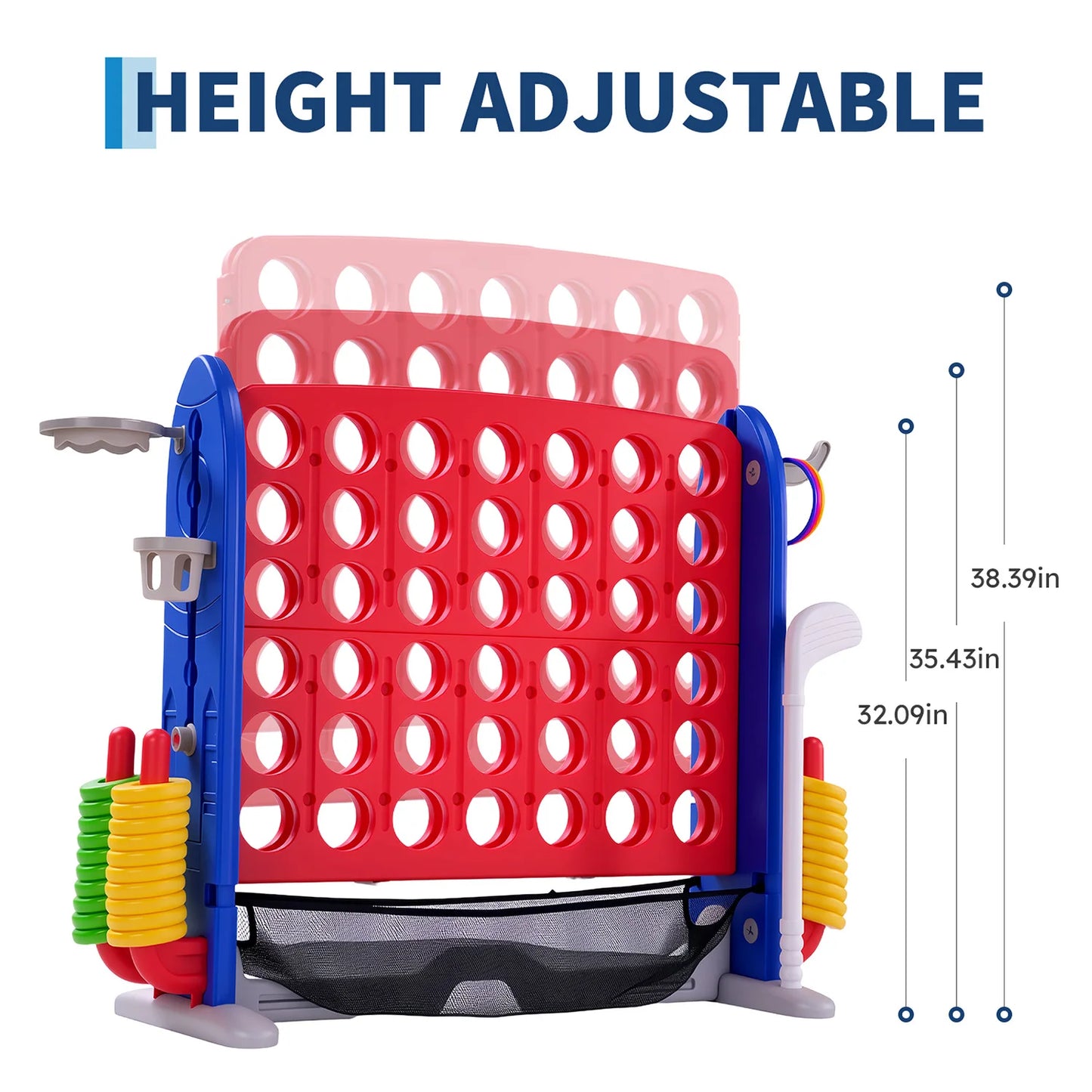 Giant 4 In 1 Connect Game Set With Adjustable Height Basketball Hoop