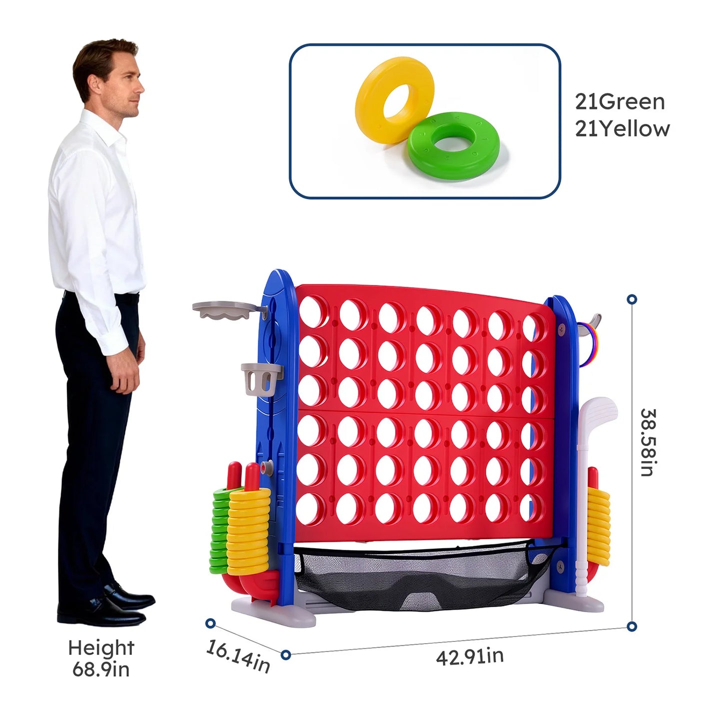 Giant 4 In 1 Connect Game Set With Adjustable Height Basketball Hoop