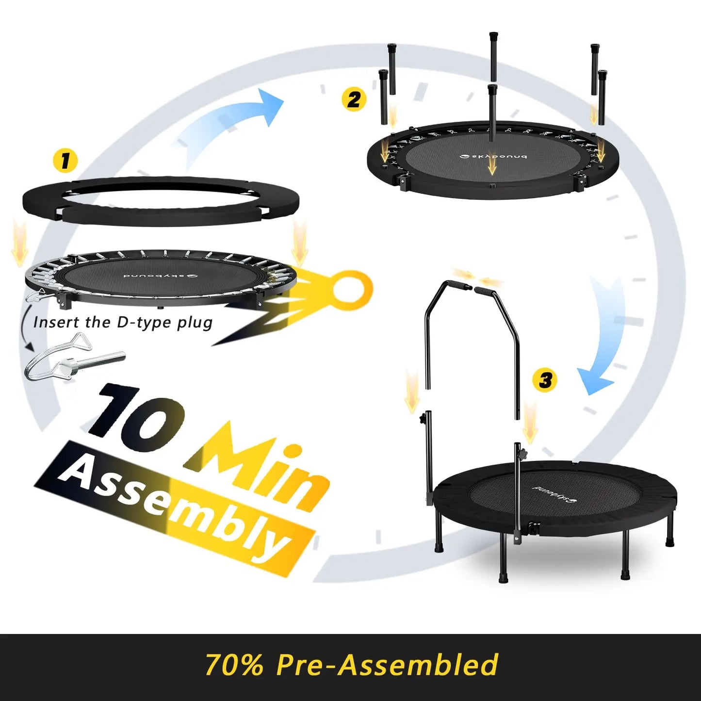 Foldable Rebounder Trampoline with Adjustable U Bar Handle