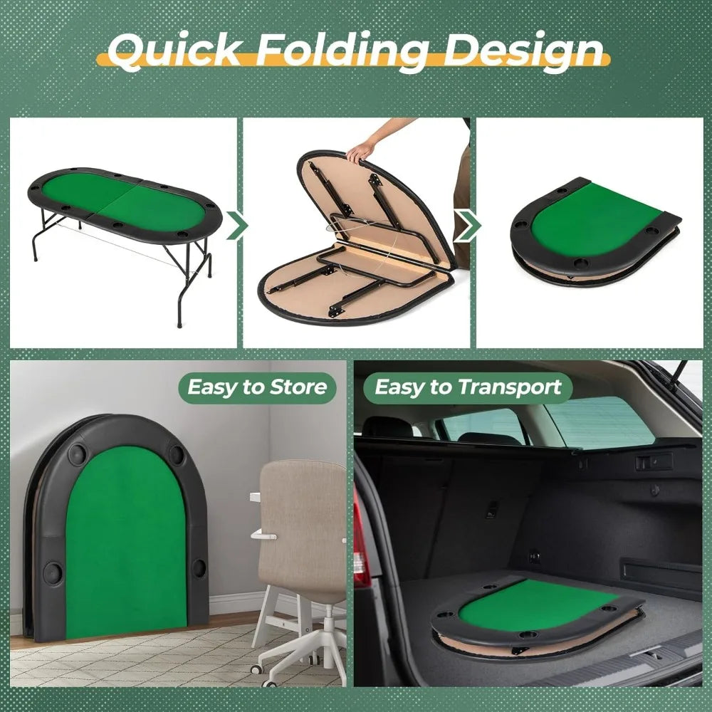 RBXC 8-Player Folding Poker Table With Cup Holders