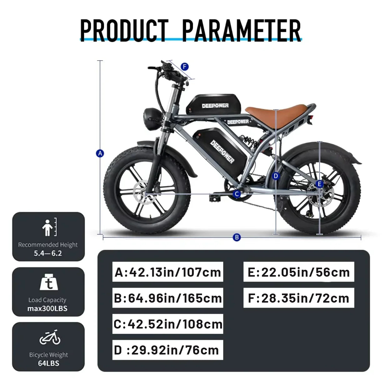DEEPOWER S7Pro Off Road Electric Bike 1500W 48V 60Ah Battery