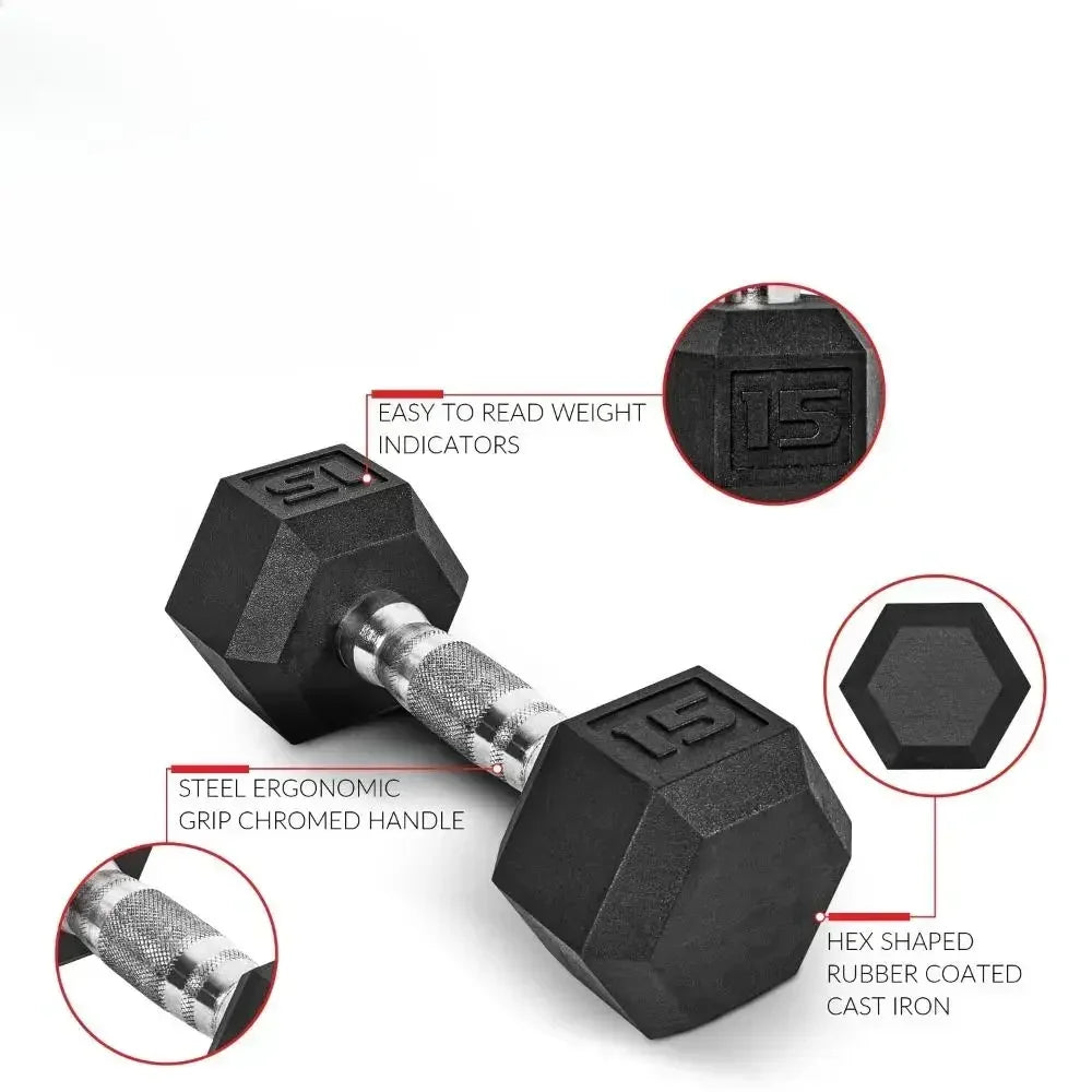 Rubber Hex Dumbbell Set With Anti Roll Design And Grip Handle