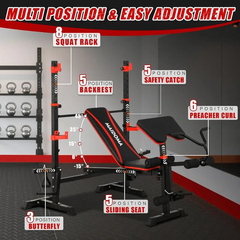Six In One Weight Bench Set Leg Extension And Rack