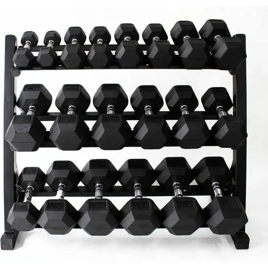Durable Rubber Hex Dumbbells With Rack For Home Gym