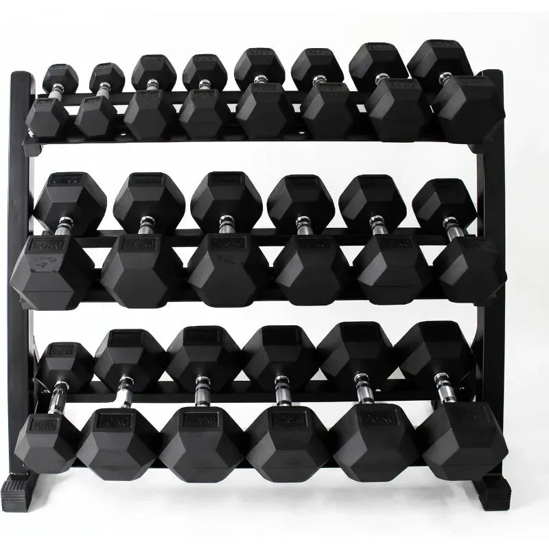 Durable Rubber Hex Dumbbells With Rack For Home Gym