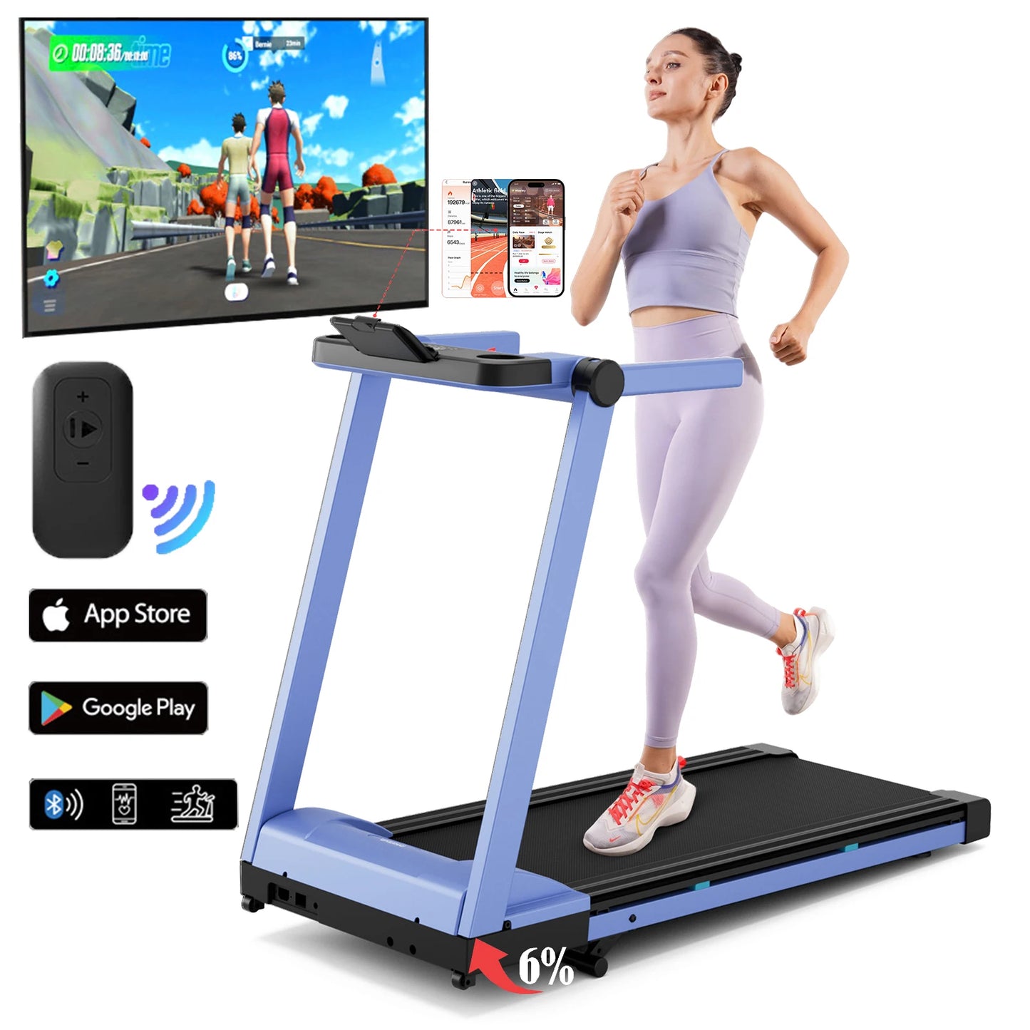 Superun Foldable Incline Treadmill With Touch Screen App Monitoring