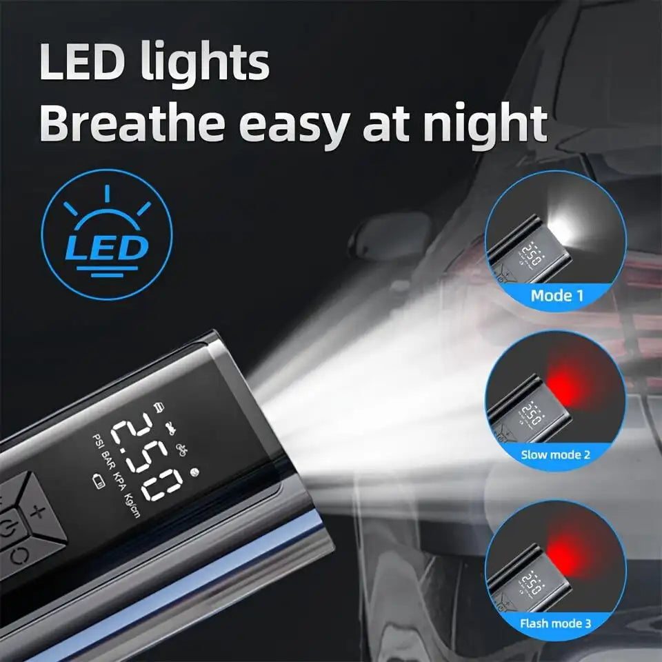 Car Tire Inflator Air Pump Cordless With Digital Gauge And LED Light