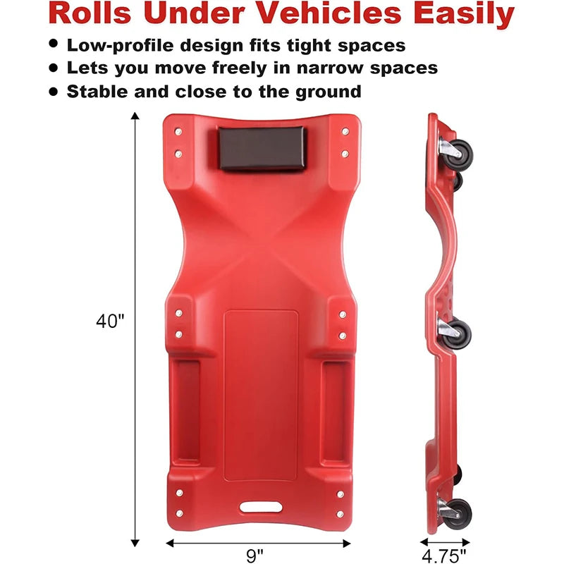 Mechanic Creeper With Padded Headrest And Dual Tool Trays