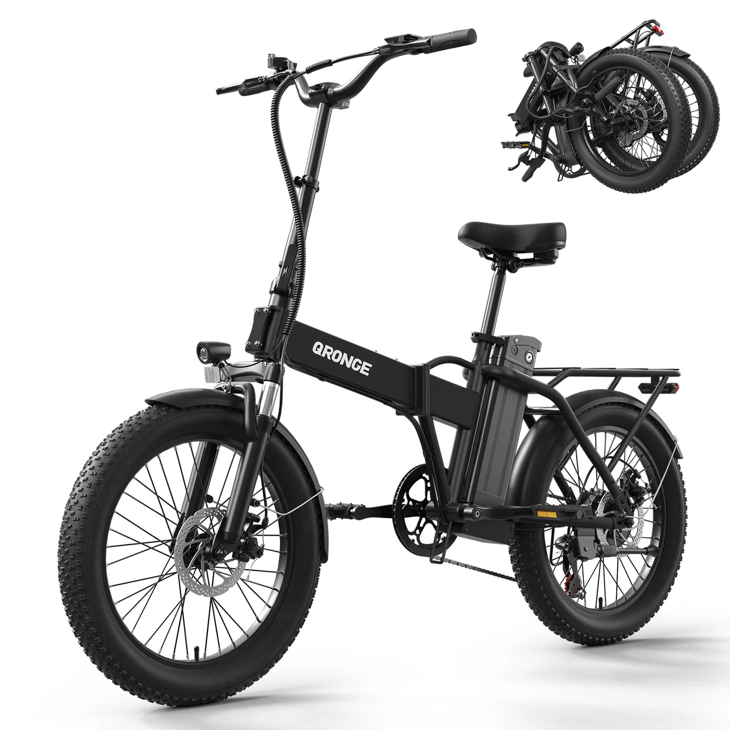 QRONGE Waterfall Folding Electric Bike 1000W Peak 48V Battery