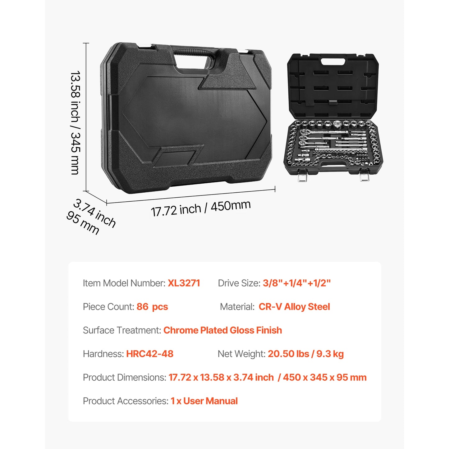 SucceBuy Socket Set With Ratchet Wrench And SAE Metric