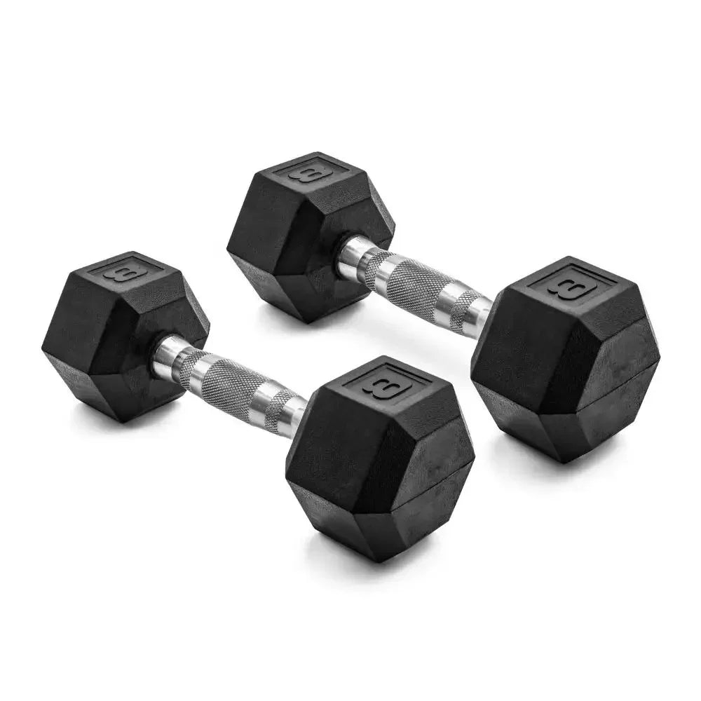 Rubber Hex Dumbbell Set With Anti Roll Design And Grip Handle