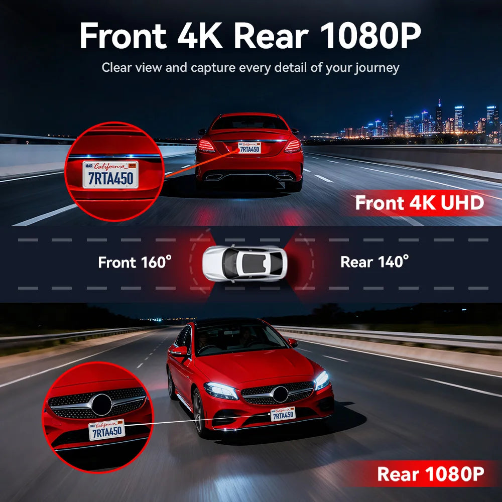 REDTIGER A4 4K Dash Cam Front And Rear GPS WiFi