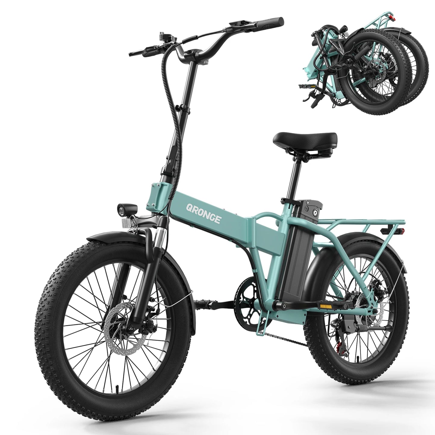 QRONGE Waterfall Folding Electric Bike 1000W Peak 48V Battery