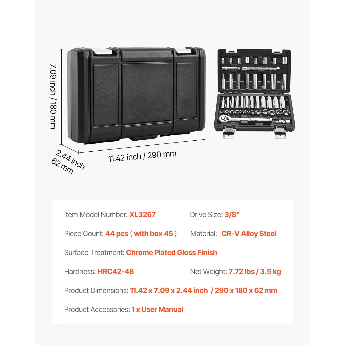 SucceBuy Socket Set With Ratchet Wrench And SAE Metric