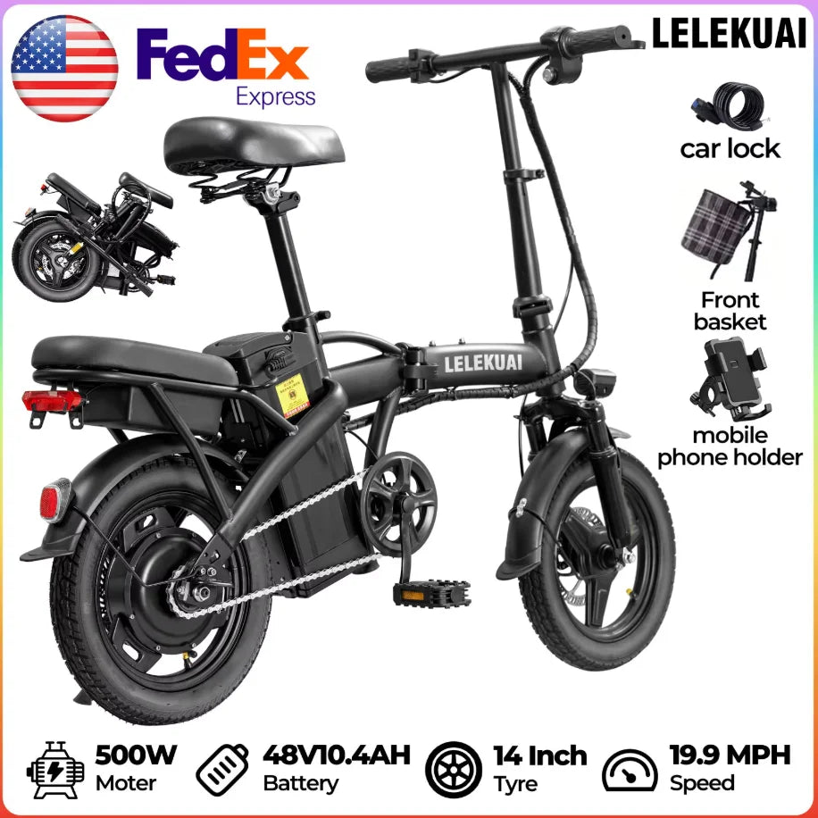 LELEKUAI Folding Electric Bicycle 500W Brushless Motor Pedal Assist
